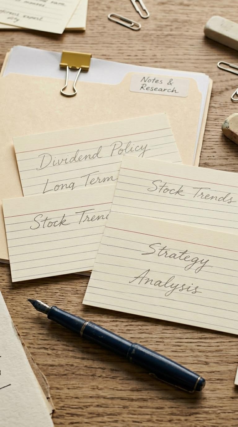 手書きメモで配当方針を整理する机上のクローズアップ
