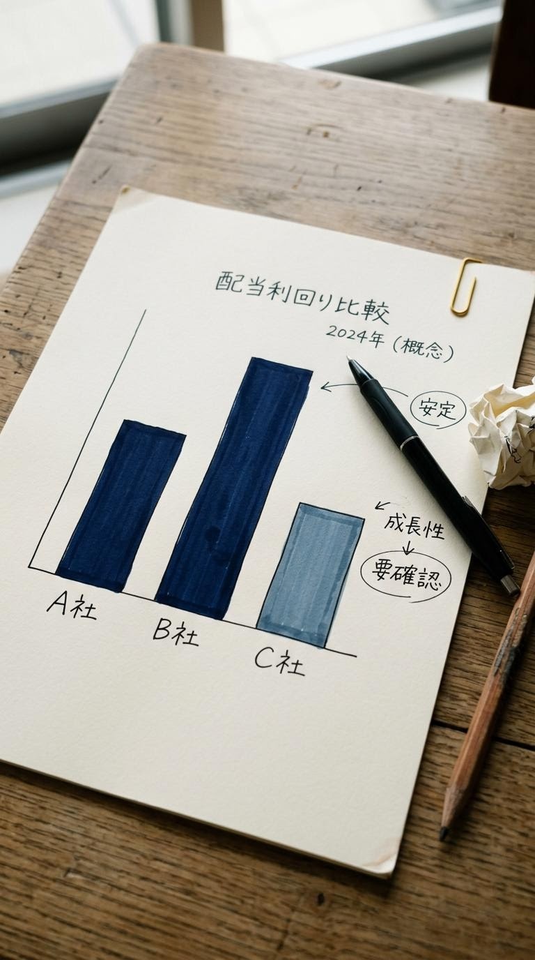 比較を象徴する3本の抽象的な棒グラフ