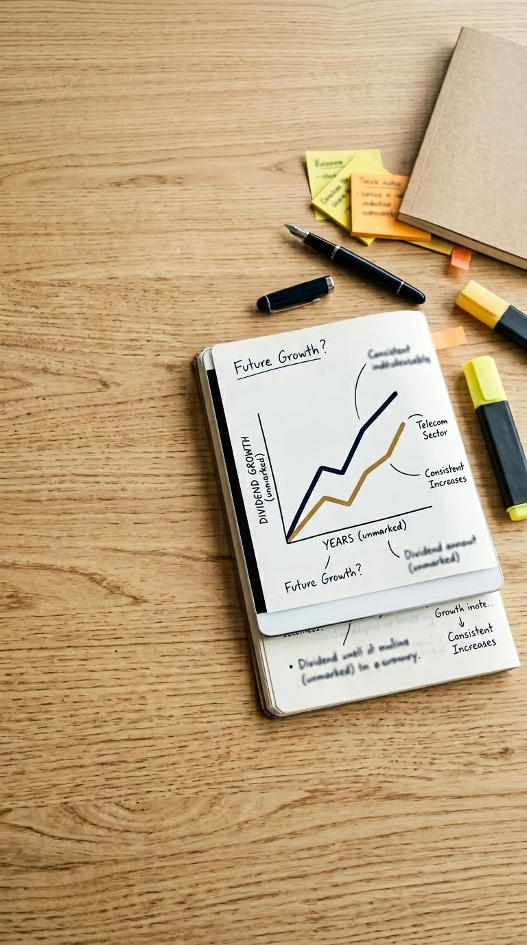 ノートに描かれた抽象的な配当推移の概念図とペン、付箋